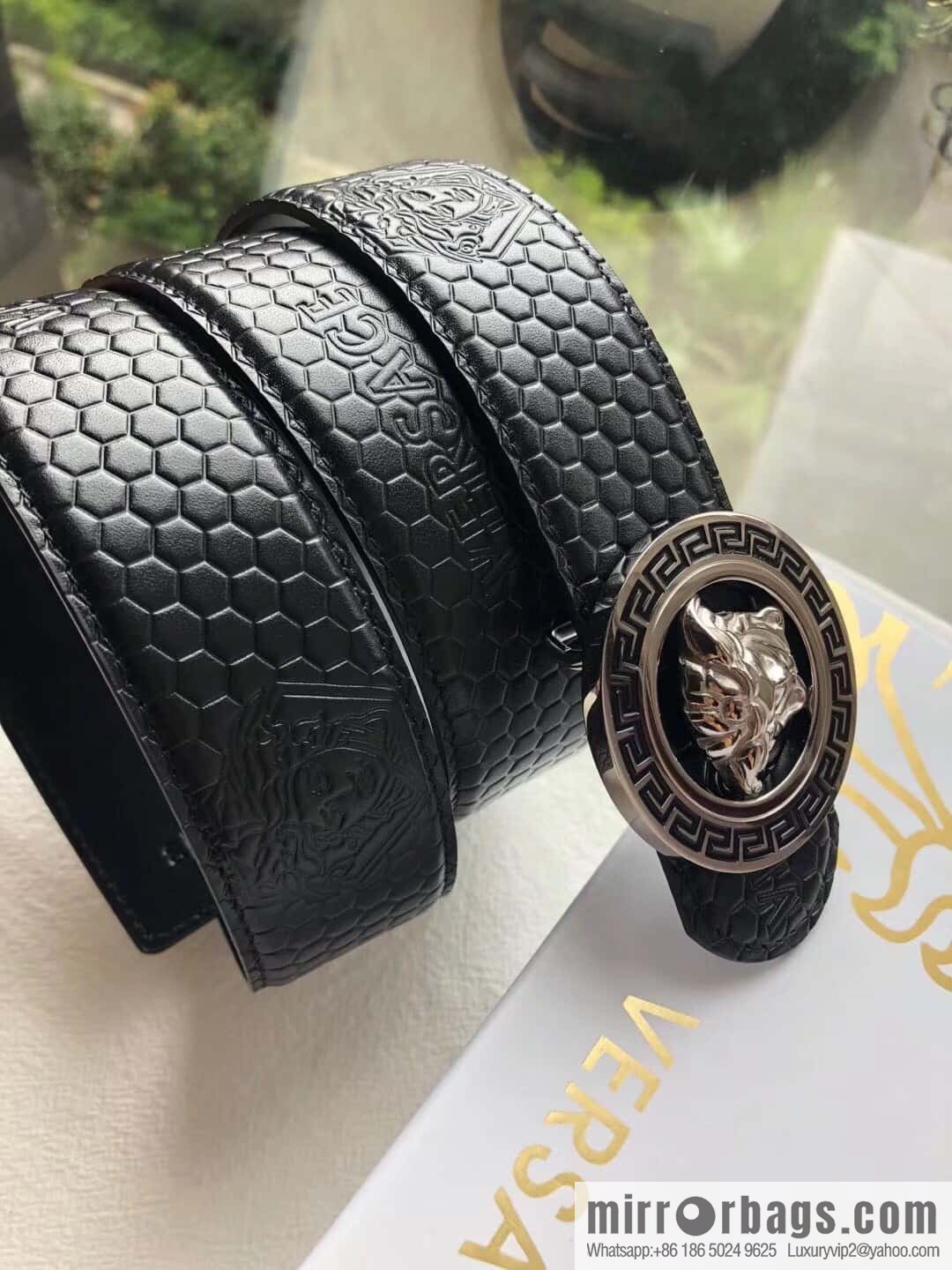 VERSACE stainless steel hollow Medusa metal buckle 3.8cm cowhide belt