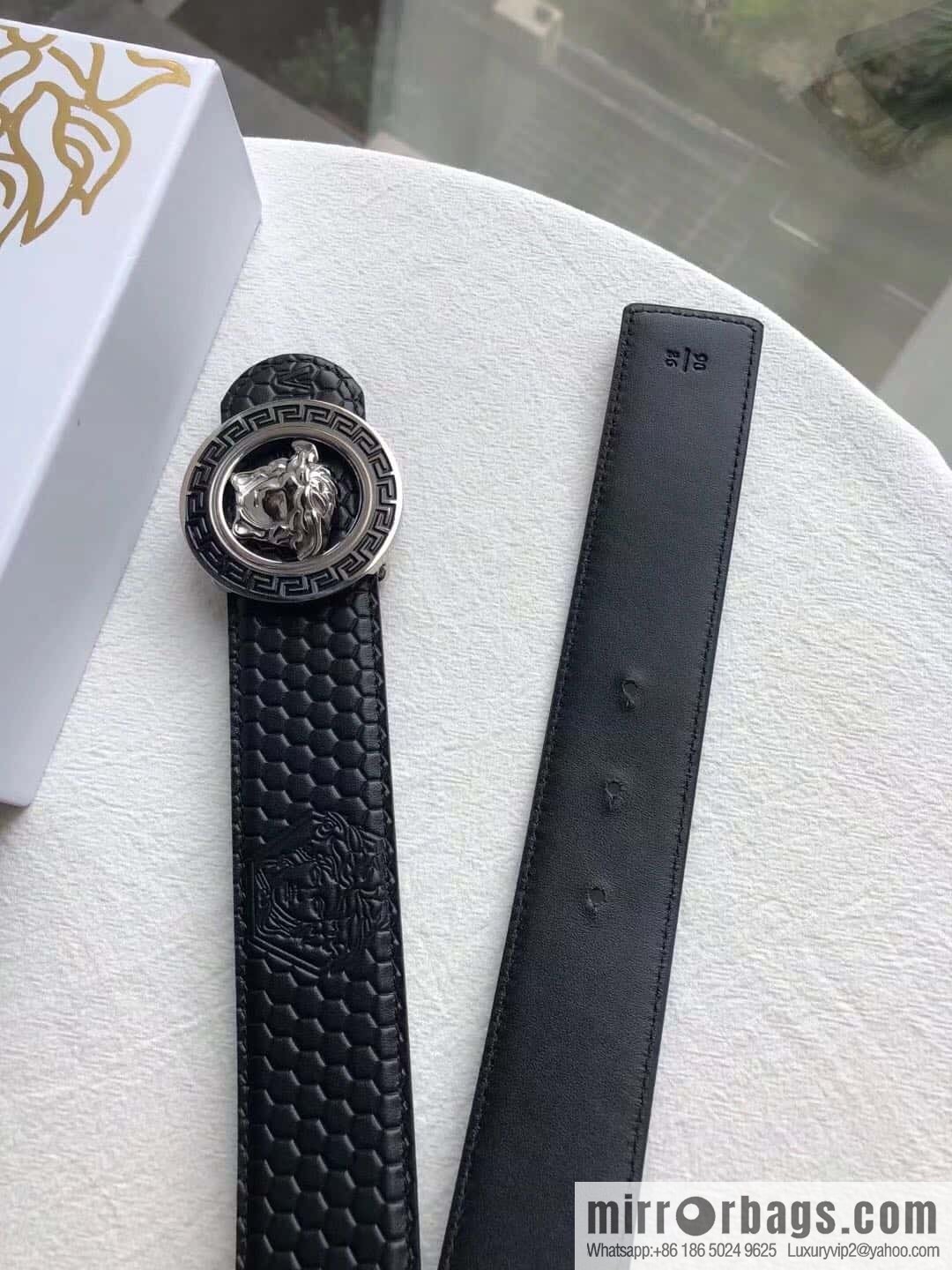 VERSACE stainless steel hollow Medusa metal buckle 3.8cm cowhide belt
