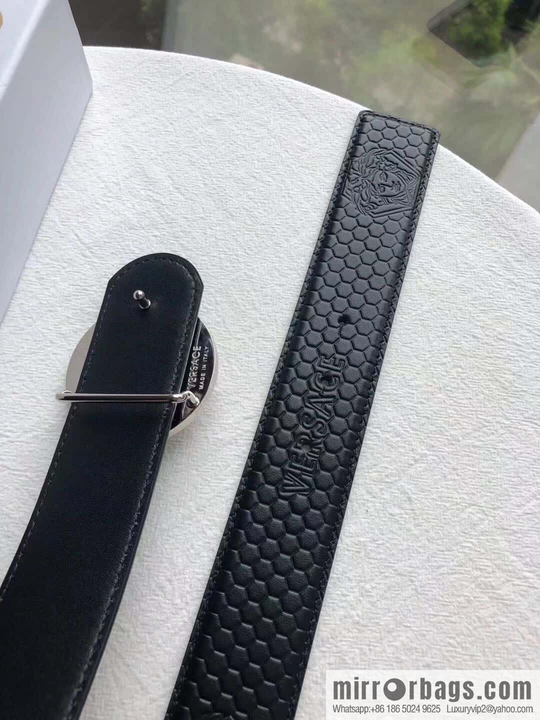 VERSACE stainless steel hollow Medusa metal buckle 3.8cm cowhide belt