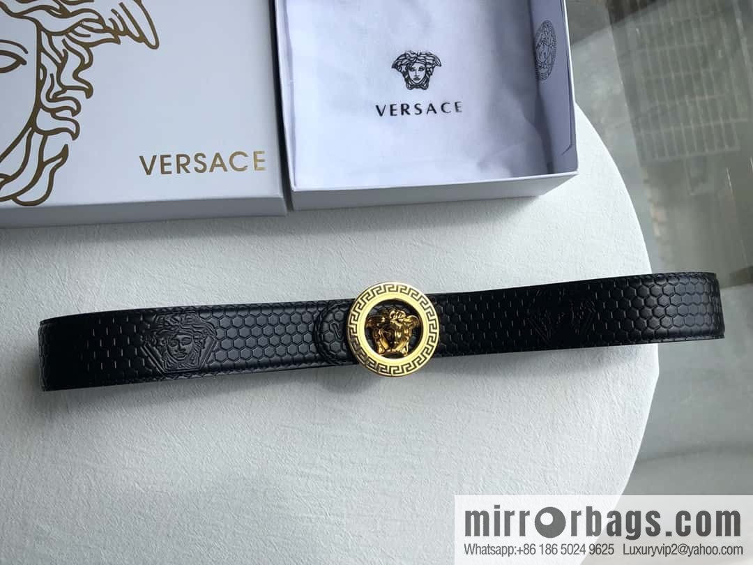 VERSACE stainless steel hollow Medusa metal buckle 3.8cm cowhide belt