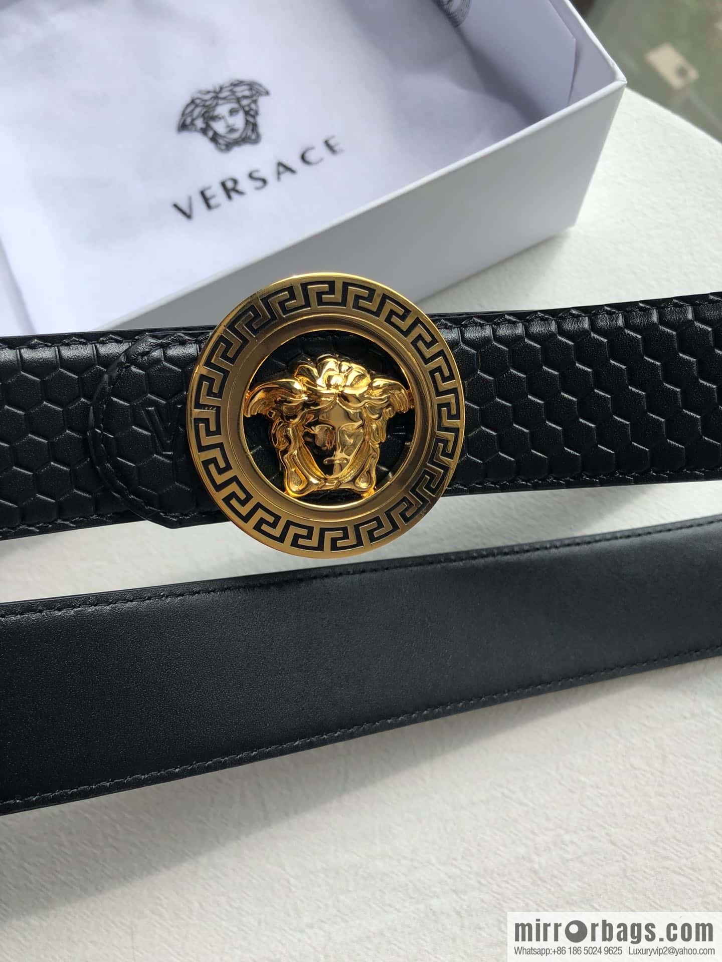 VERSACE stainless steel hollow Medusa metal buckle 3.8cm cowhide belt