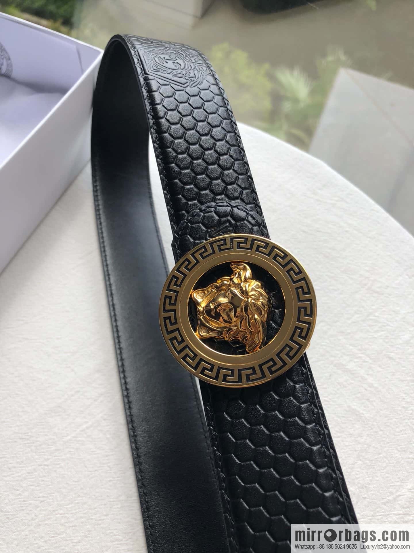 VERSACE stainless steel hollow Medusa metal buckle 3.8cm cowhide belt