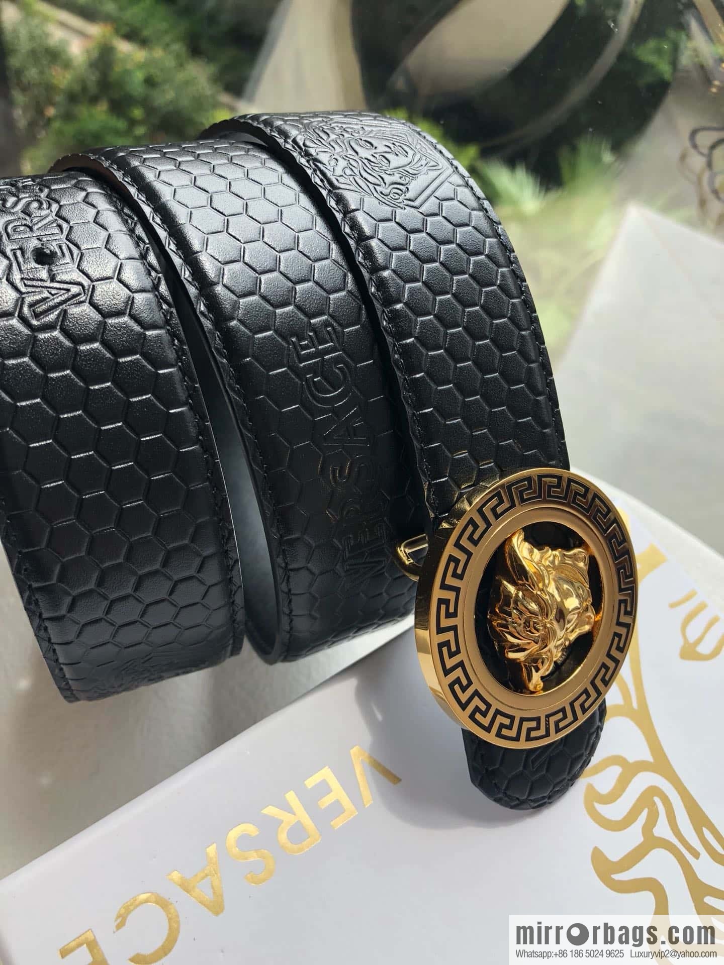 VERSACE stainless steel hollow Medusa metal buckle 3.8cm cowhide belt