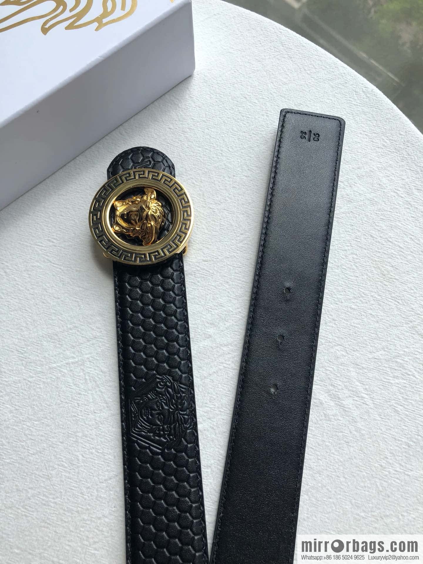 VERSACE stainless steel hollow Medusa metal buckle 3.8cm cowhide belt