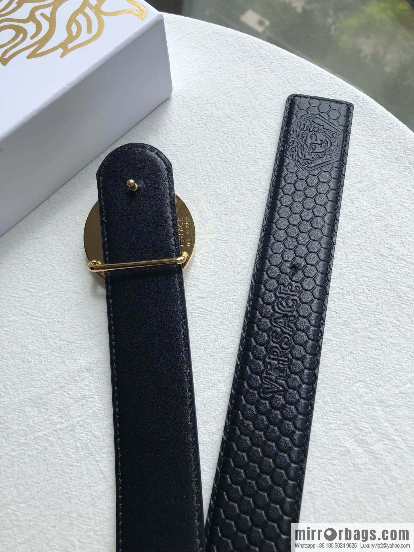 VERSACE stainless steel hollow Medusa metal buckle 3.8cm cowhide belt