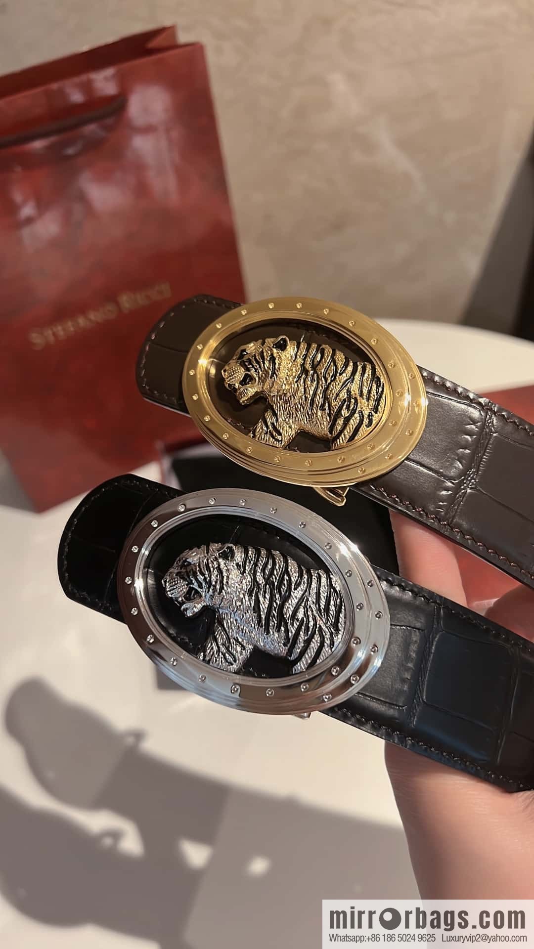 Stefano Ricci, stainless steel leopard buckle, crocodile belt 3.8cm