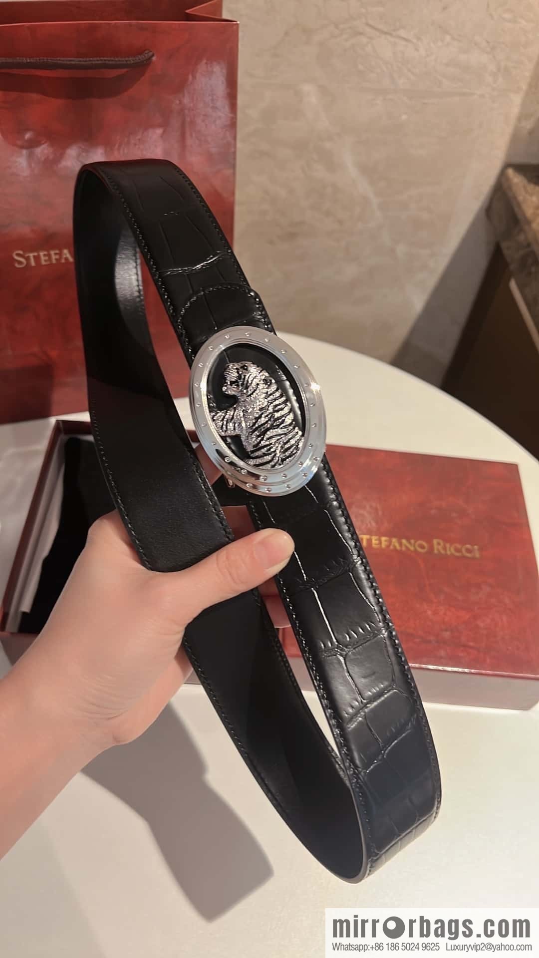 Stefano Ricci, stainless steel leopard buckle, crocodile belt 3.8cm