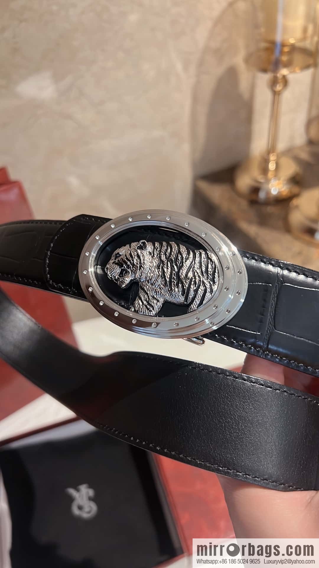 Stefano Ricci, stainless steel leopard buckle, crocodile belt 3.8cm
