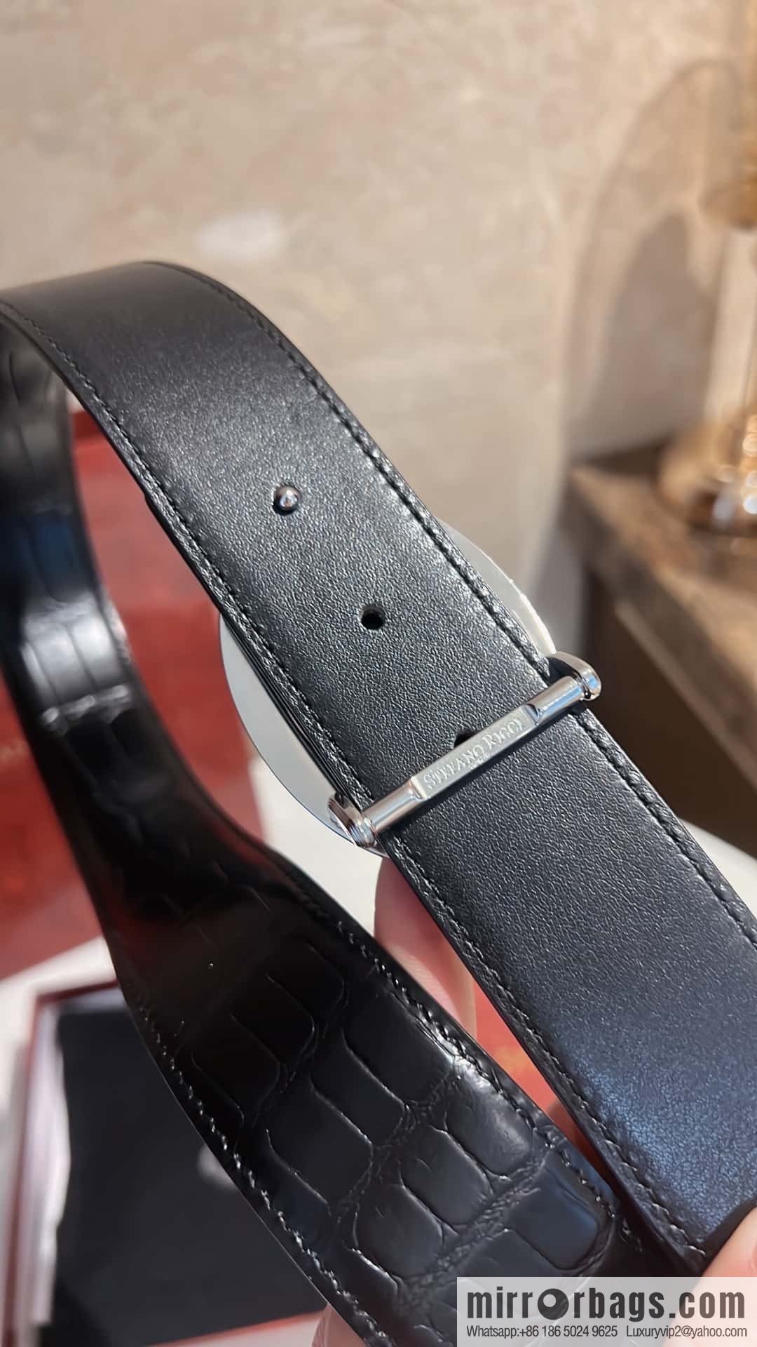 Stefano Ricci, stainless steel leopard buckle, crocodile belt 3.8cm