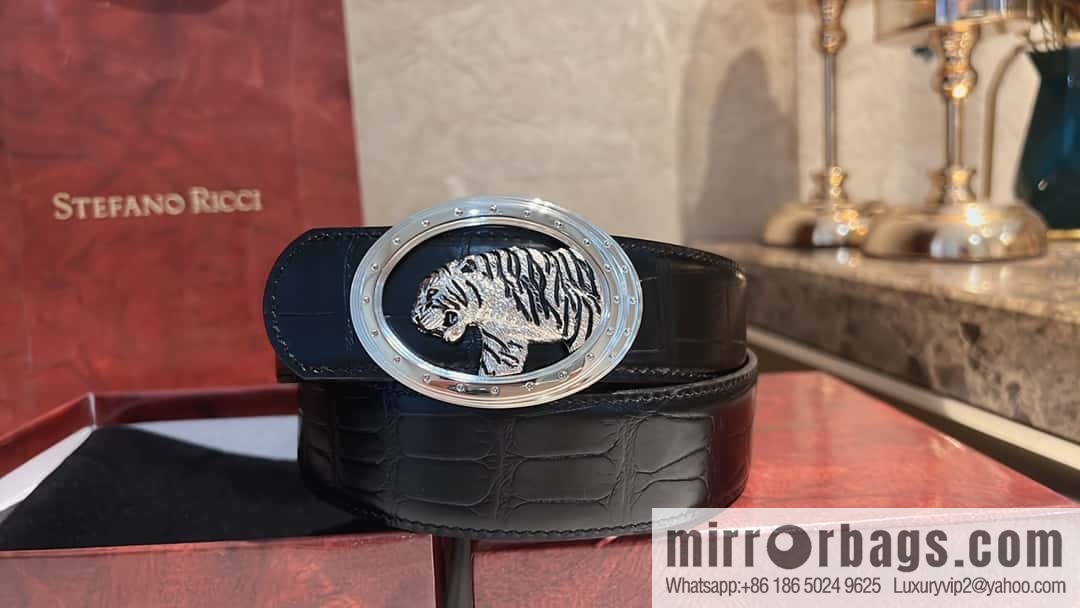 Stefano Ricci, stainless steel leopard buckle, crocodile belt 3.8cm