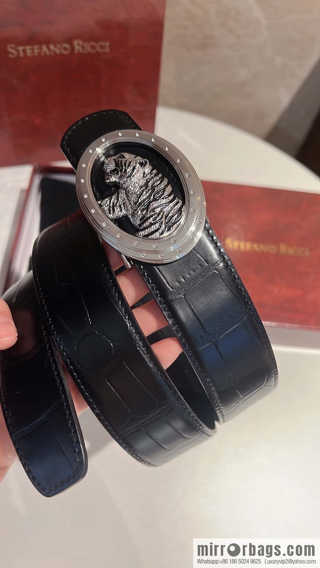 Stefano Ricci, stainless steel leopard buckle, crocodile belt 3.8cm