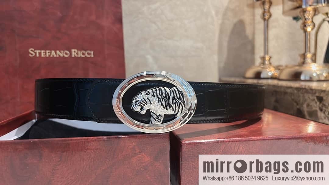 Stefano Ricci, stainless steel leopard buckle, crocodile belt 3.8cm