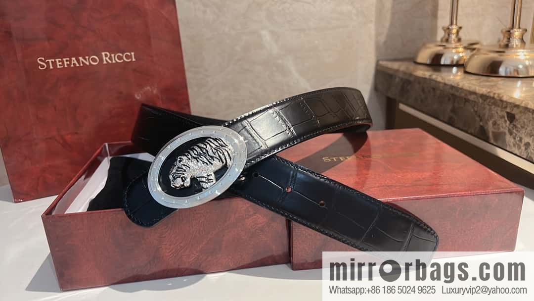 Stefano Ricci, stainless steel leopard buckle, crocodile belt 3.8cm