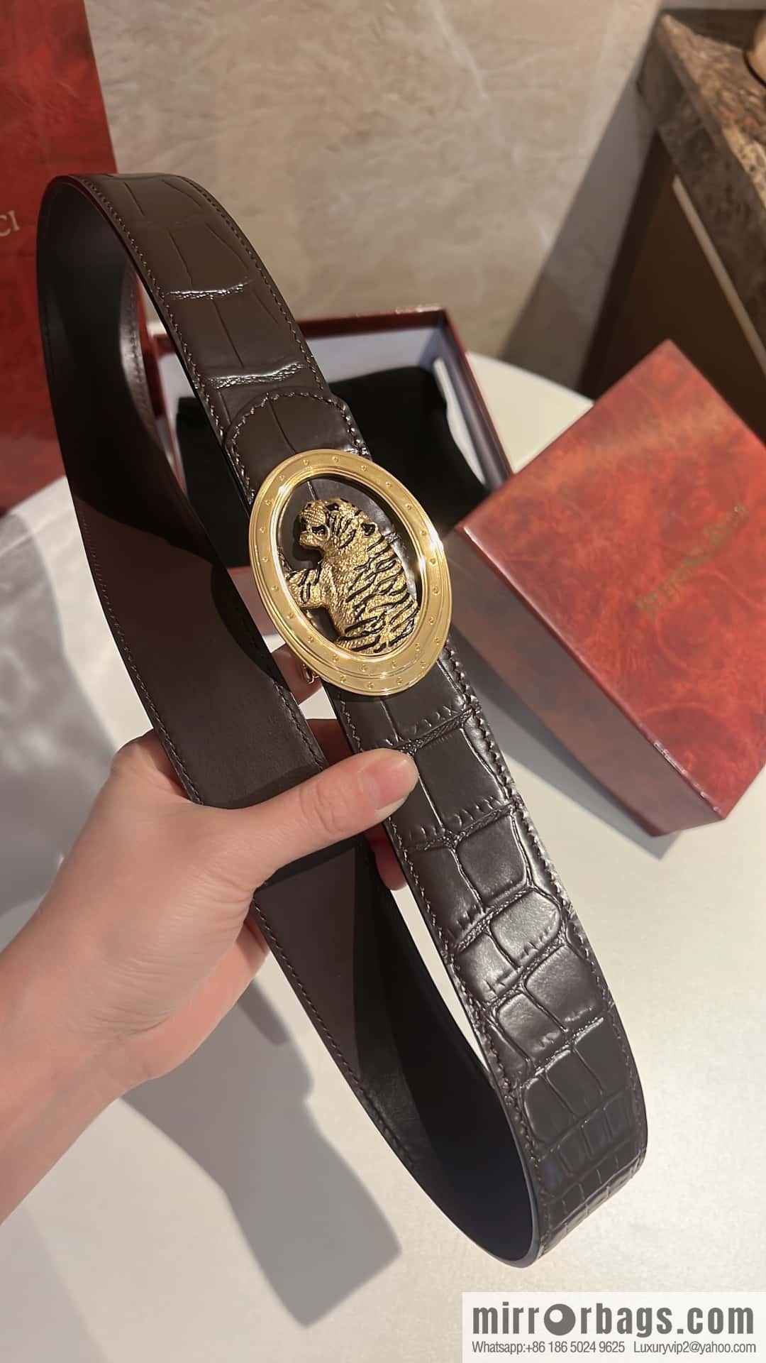 Stefano Ricci, stainless steel leopard buckle, crocodile belt 3.8cm