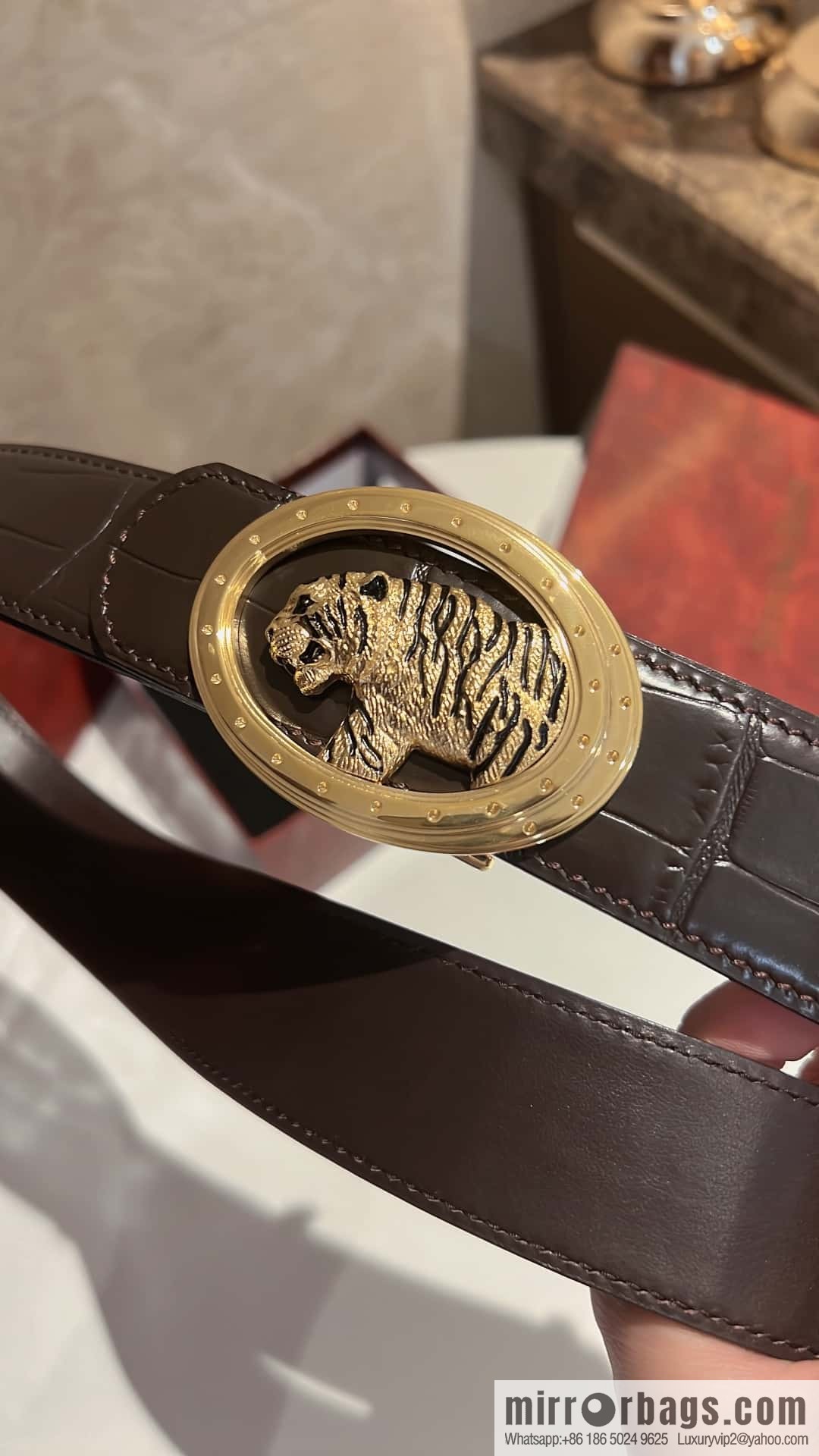 Stefano Ricci, stainless steel leopard buckle, crocodile belt 3.8cm