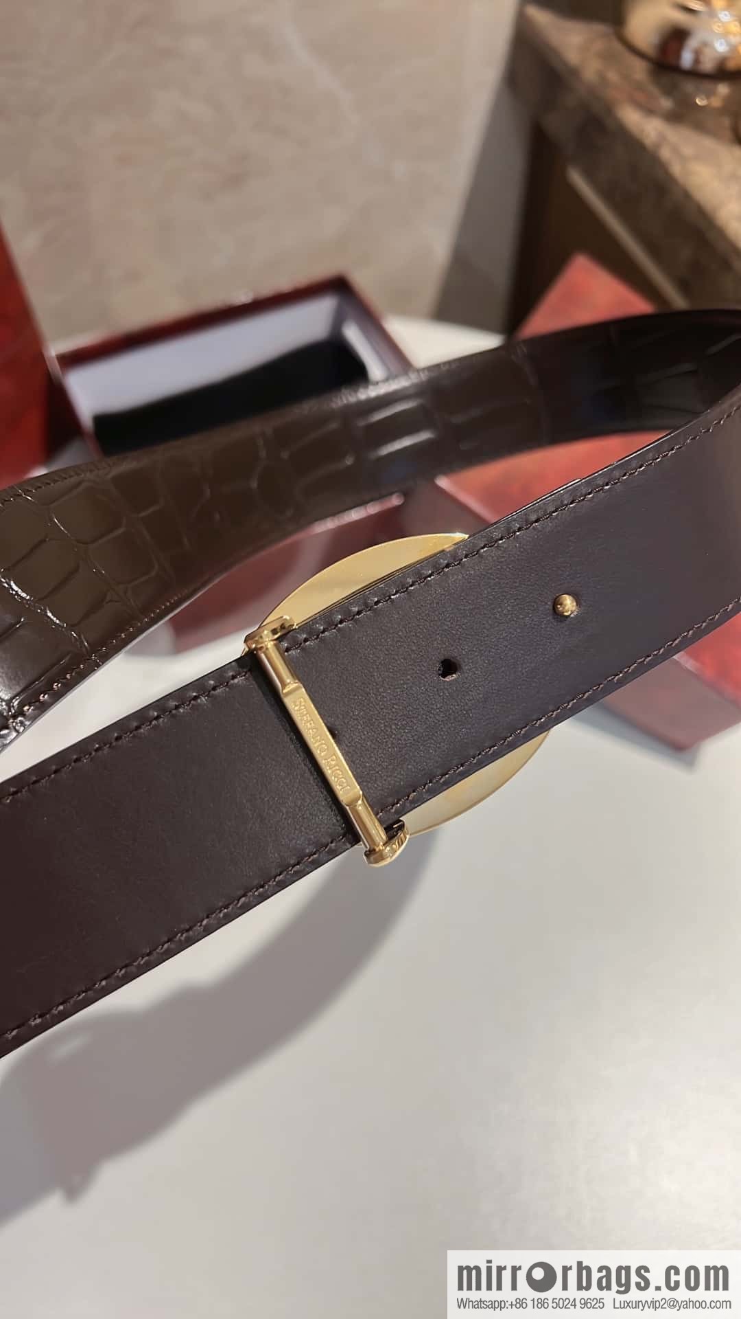 Stefano Ricci, stainless steel leopard buckle, crocodile belt 3.8cm