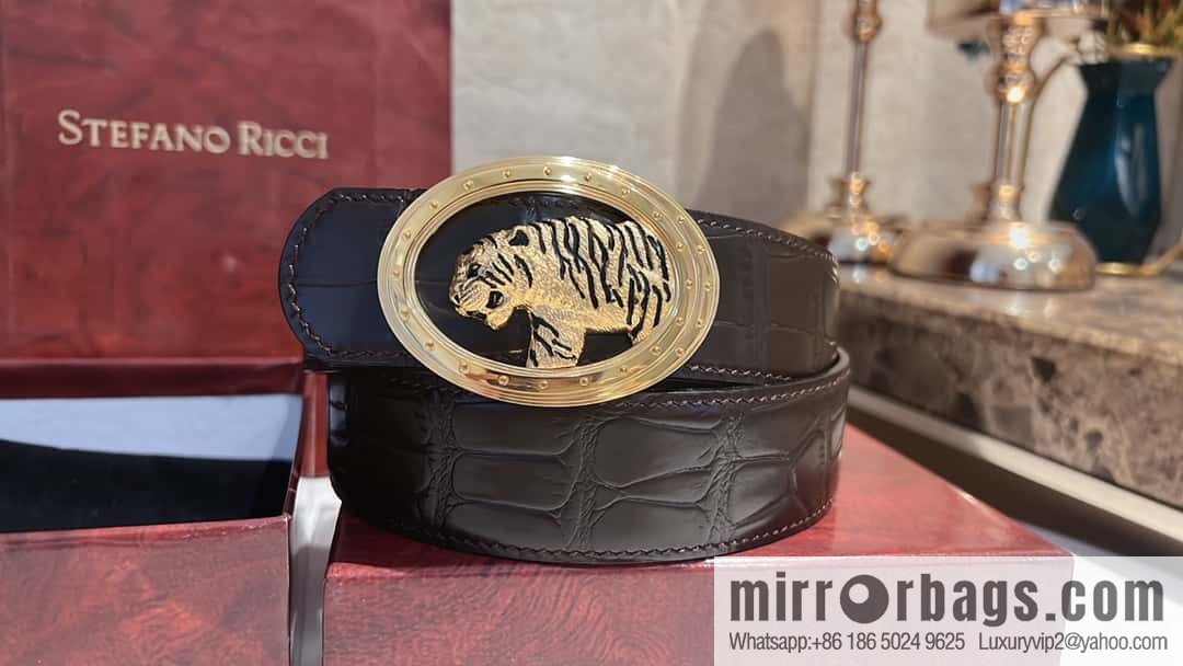 Stefano Ricci, stainless steel leopard buckle, crocodile belt 3.8cm
