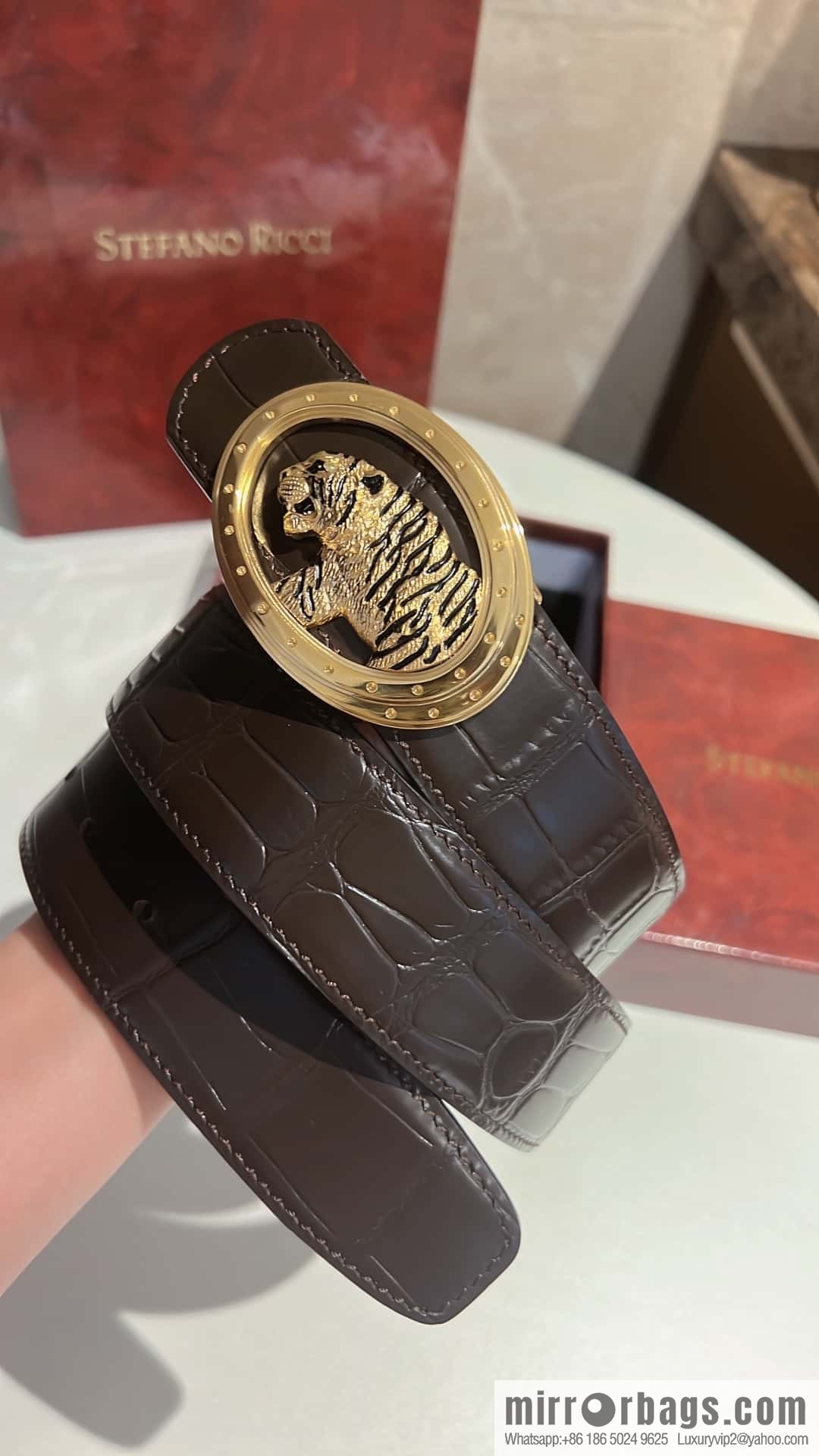 Stefano Ricci, stainless steel leopard buckle, crocodile belt 3.8cm