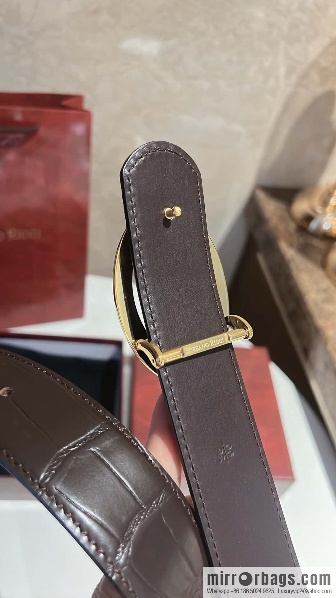 Stefano Ricci, stainless steel leopard buckle, crocodile belt 3.8cm