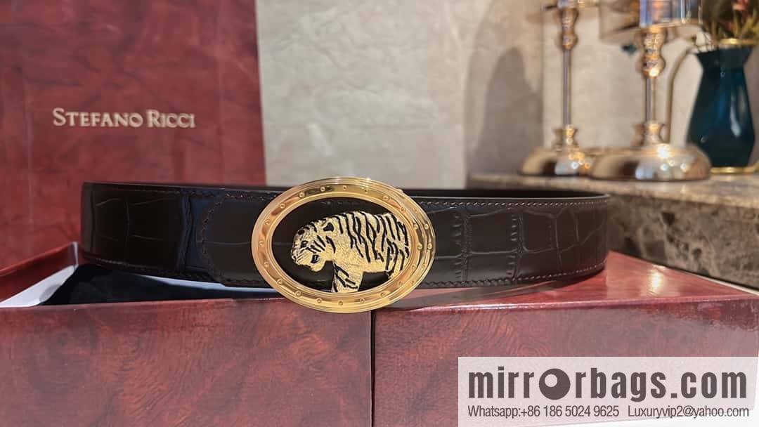 Stefano Ricci, stainless steel leopard buckle, crocodile belt 3.8cm