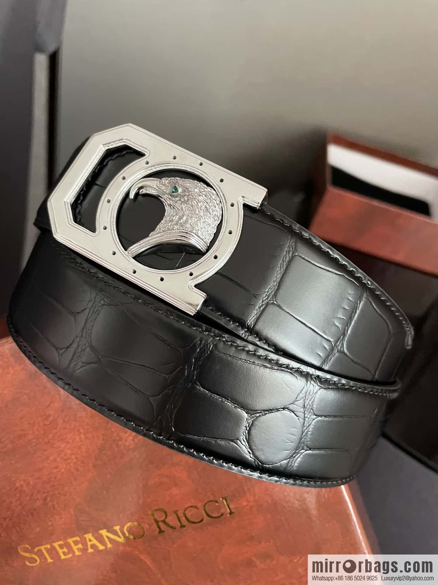 Stefano Ricci Stephen, Eagle Head Metal Buckle, Alligator Belt 3.8cm