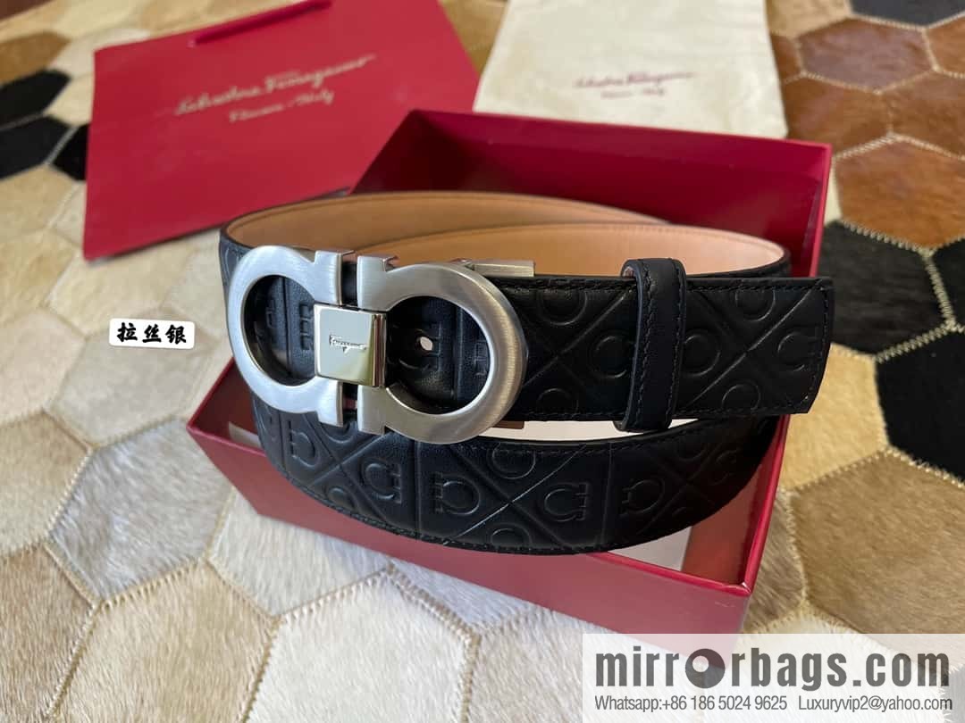 Ferragamo Men's 3.5cm Delicate Double Circle Horseshoe Metal Buckle, Cowhide Belt