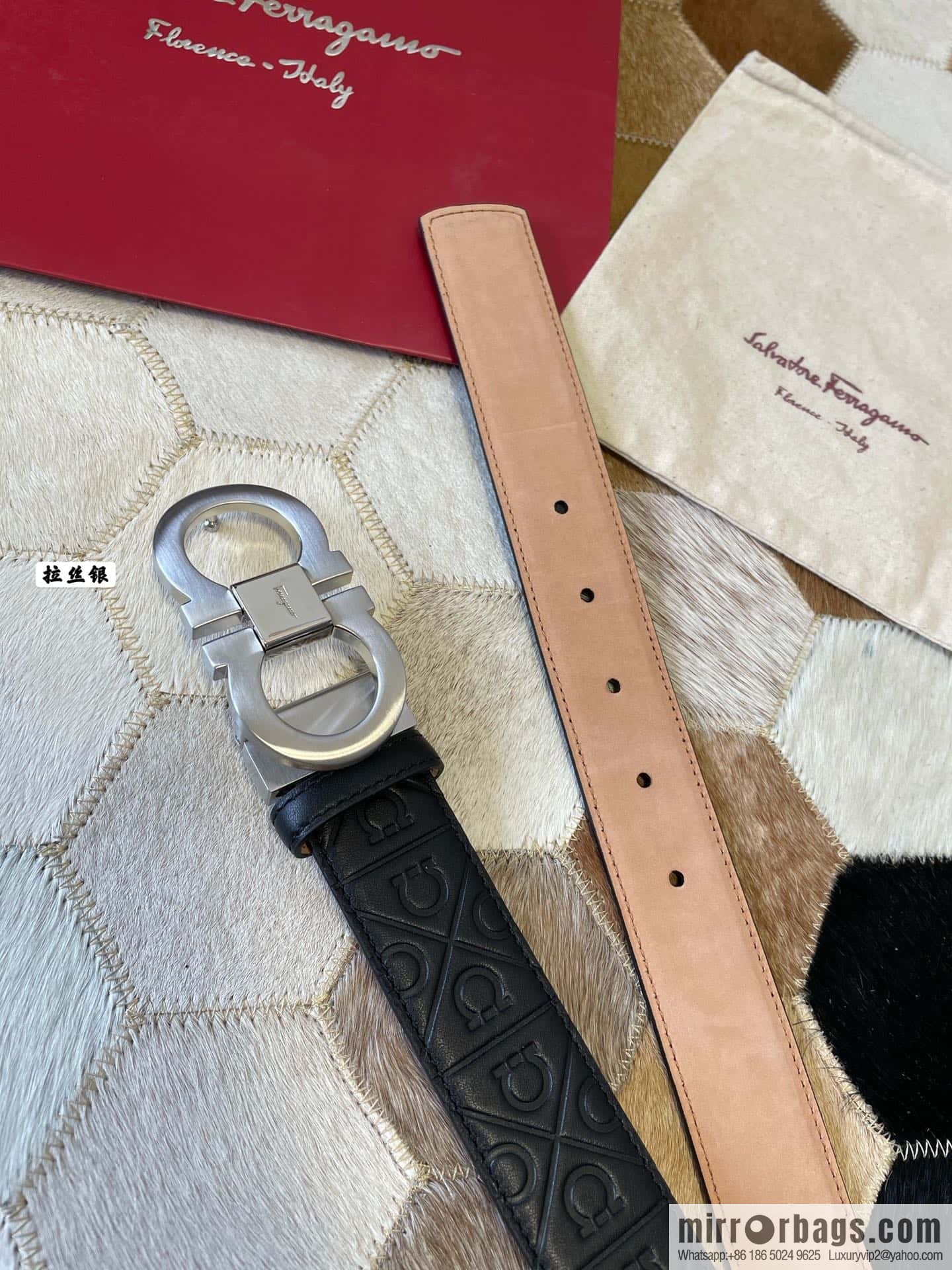 Ferragamo Men's 3.5cm Delicate Double Circle Horseshoe Metal Buckle, Cowhide Belt