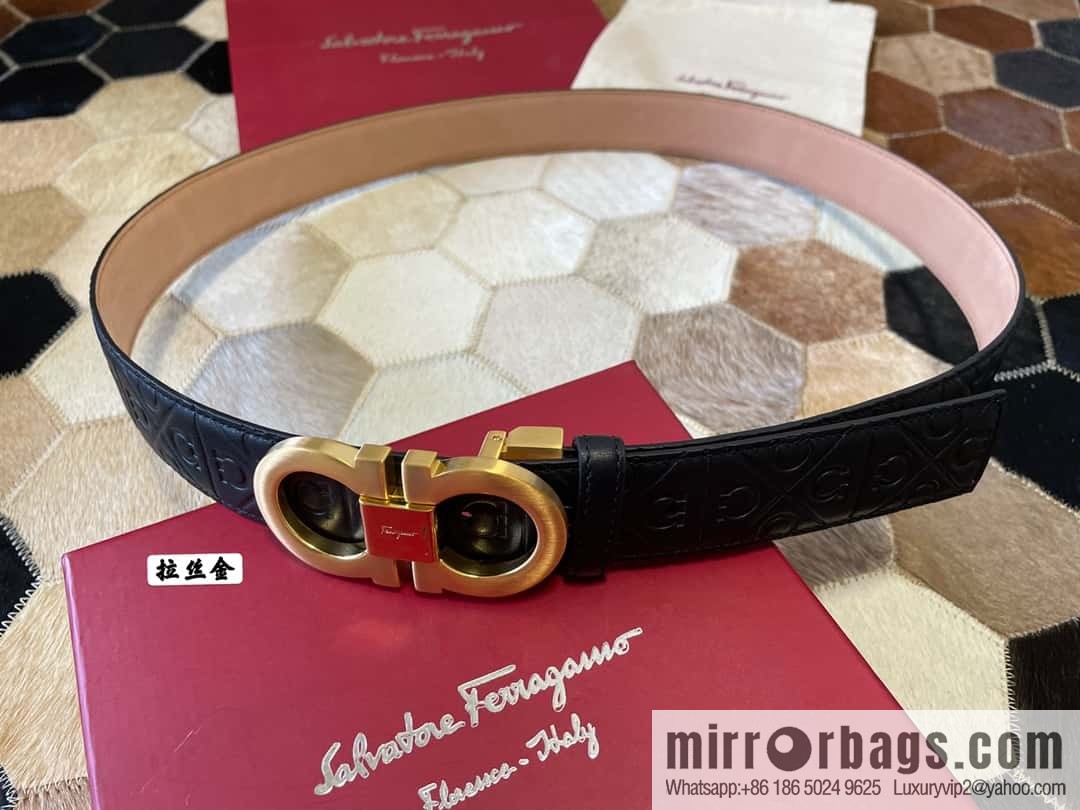 Ferragamo Men's 3.5cm Delicate Double Circle Horseshoe Metal Buckle, Cowhide Belt