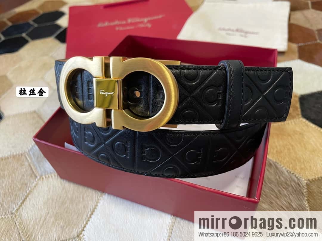 Ferragamo Men's 3.5cm Delicate Double Circle Horseshoe Metal Buckle, Cowhide Belt
