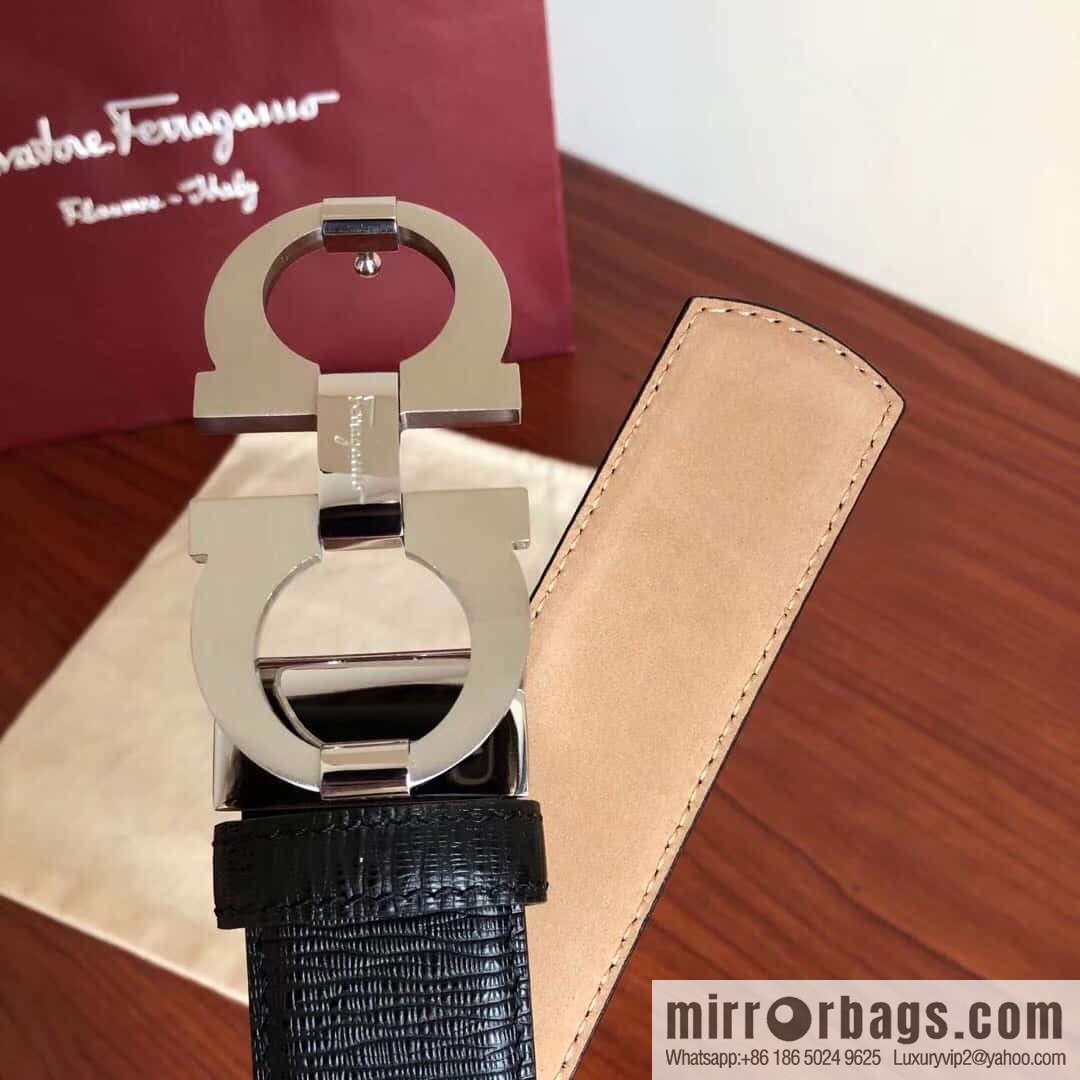Ferragamo, stainless steel metal clasp 3.5cm cowhide frosted lined belt