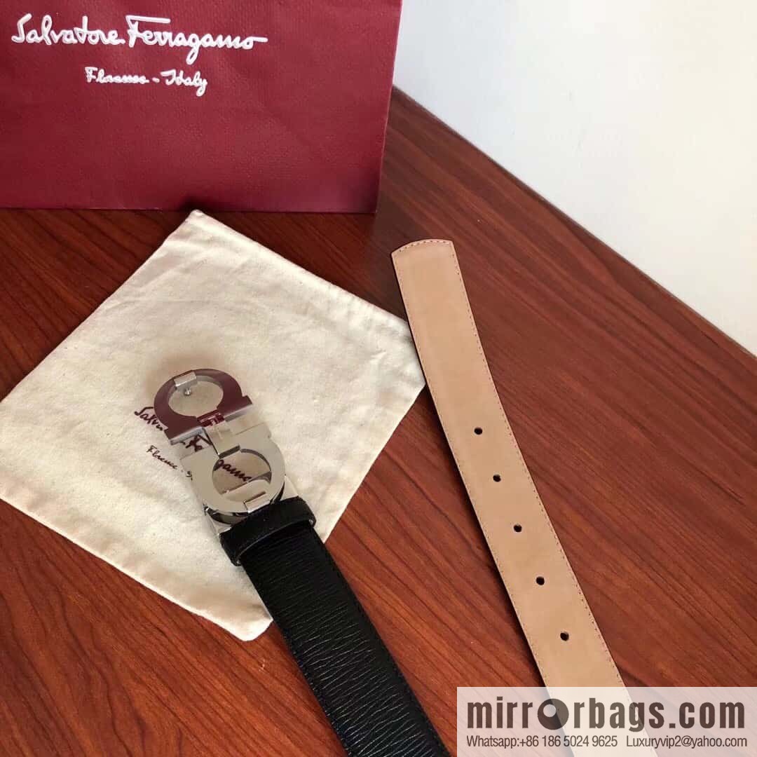 Ferragamo, stainless steel metal clasp 3.5cm cowhide frosted lined belt