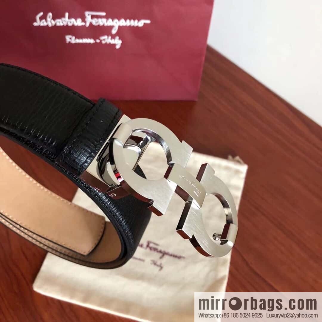 Ferragamo, stainless steel metal clasp 3.5cm cowhide frosted lined belt