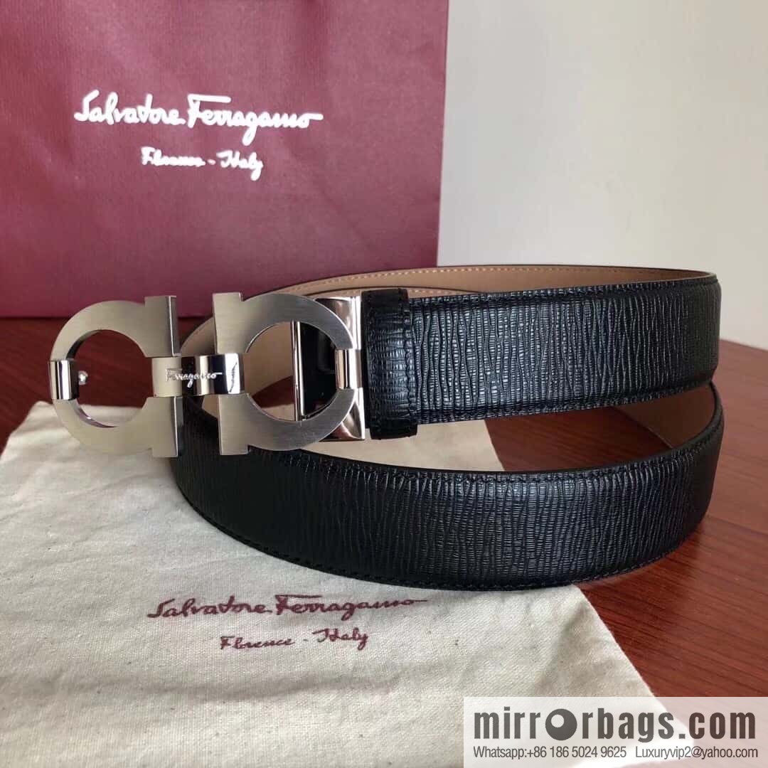 Ferragamo, stainless steel metal clasp 3.5cm cowhide frosted lined belt