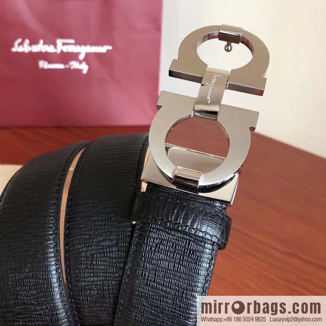 Ferragamo, stainless steel metal clasp 3.5cm cowhide frosted lined belt