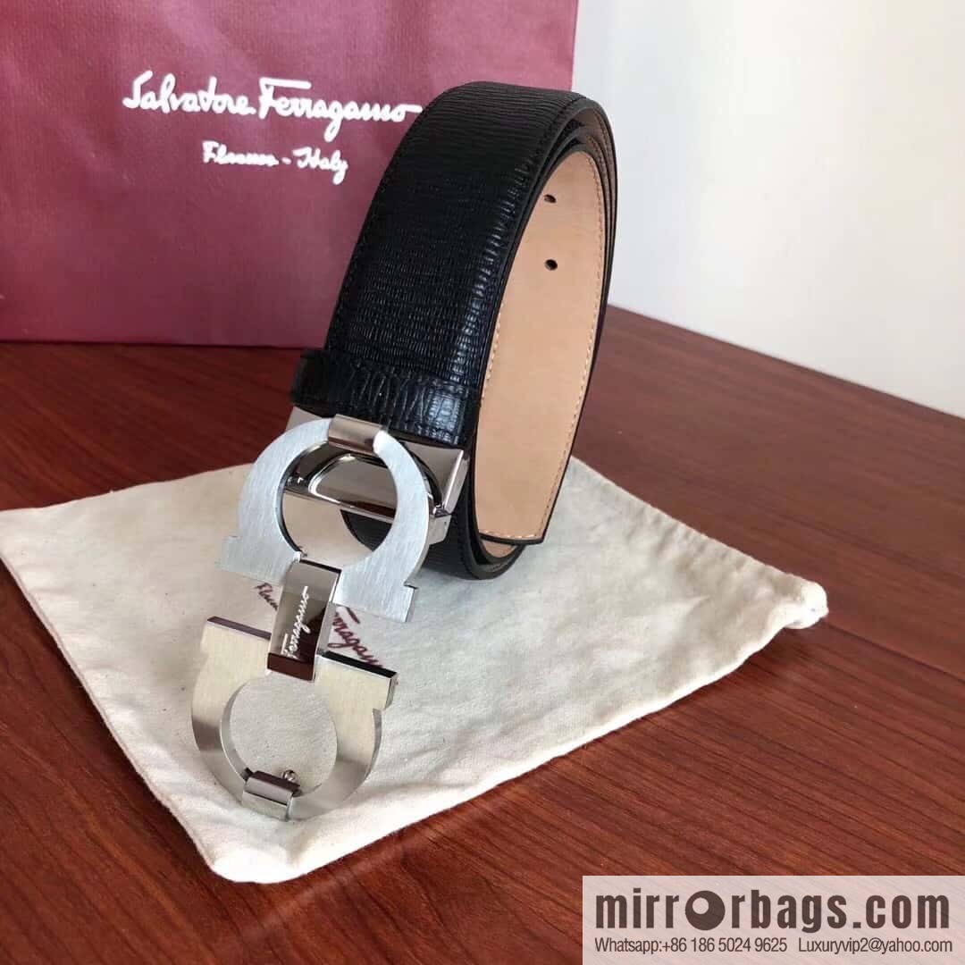 Ferragamo, stainless steel metal clasp 3.5cm cowhide frosted lined belt