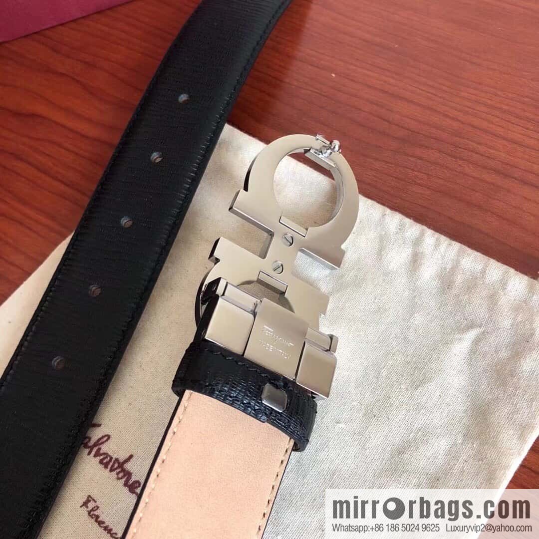 Ferragamo, stainless steel metal clasp 3.5cm cowhide frosted lined belt