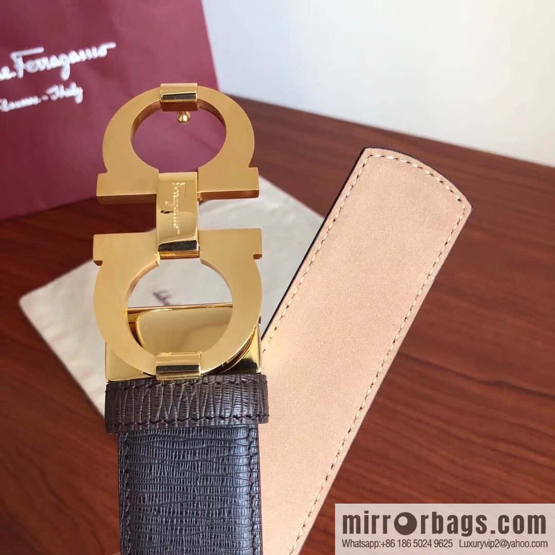Ferragamo, stainless steel metal clasp 3.5cm cowhide frosted lined belt