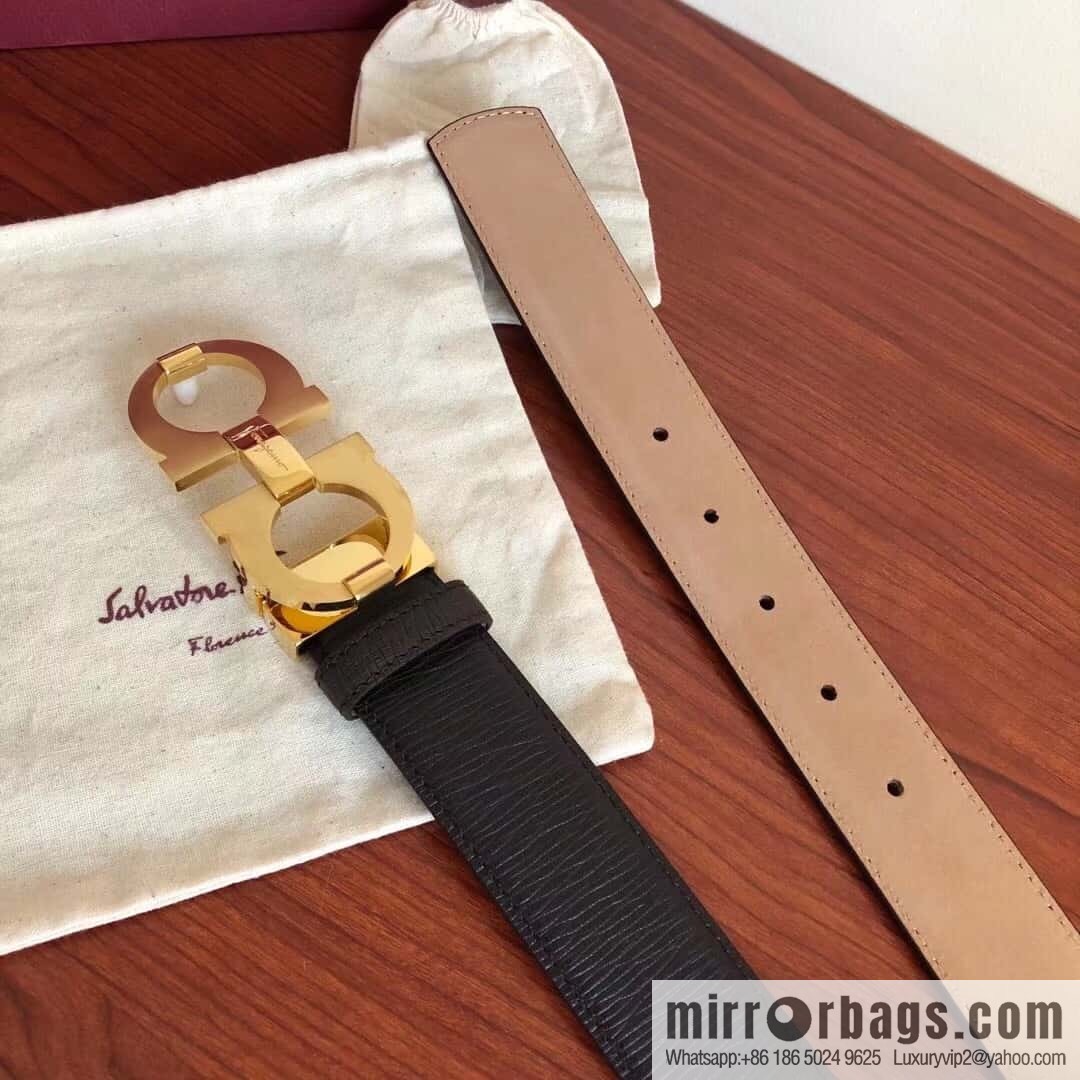 Ferragamo, stainless steel metal clasp 3.5cm cowhide frosted lined belt