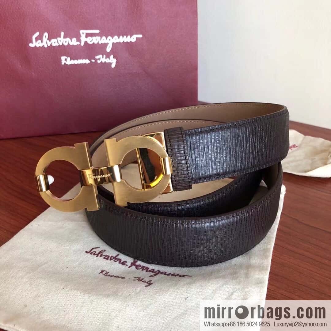 Ferragamo, stainless steel metal clasp 3.5cm cowhide frosted lined belt