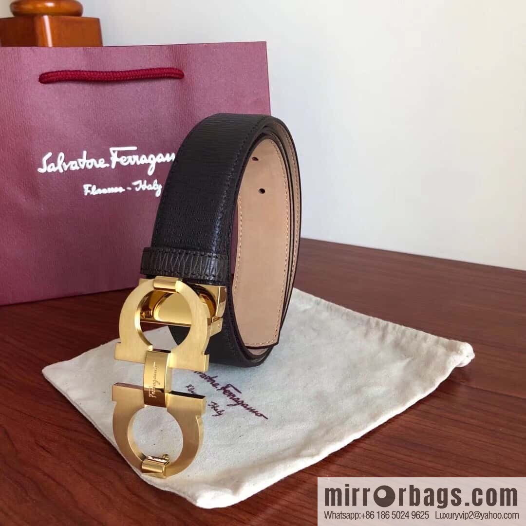Ferragamo, stainless steel metal clasp 3.5cm cowhide frosted lined belt