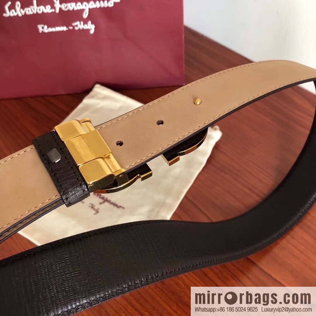 Ferragamo, stainless steel metal clasp 3.5cm cowhide frosted lined belt