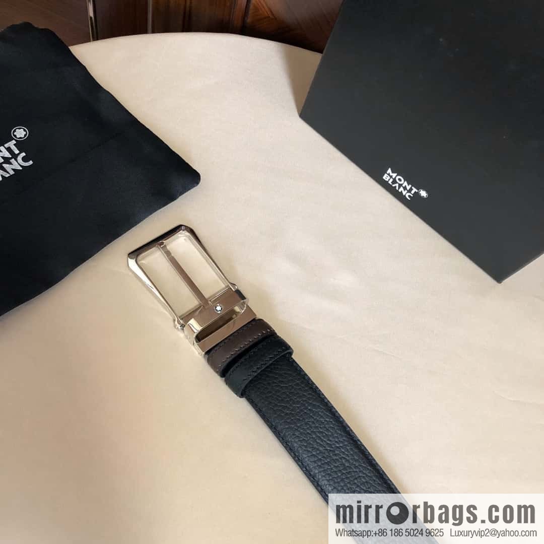 MONTBLANC Montblanc, pin metal buckle, first layer cowhide lychee pattern belt 3.5cm