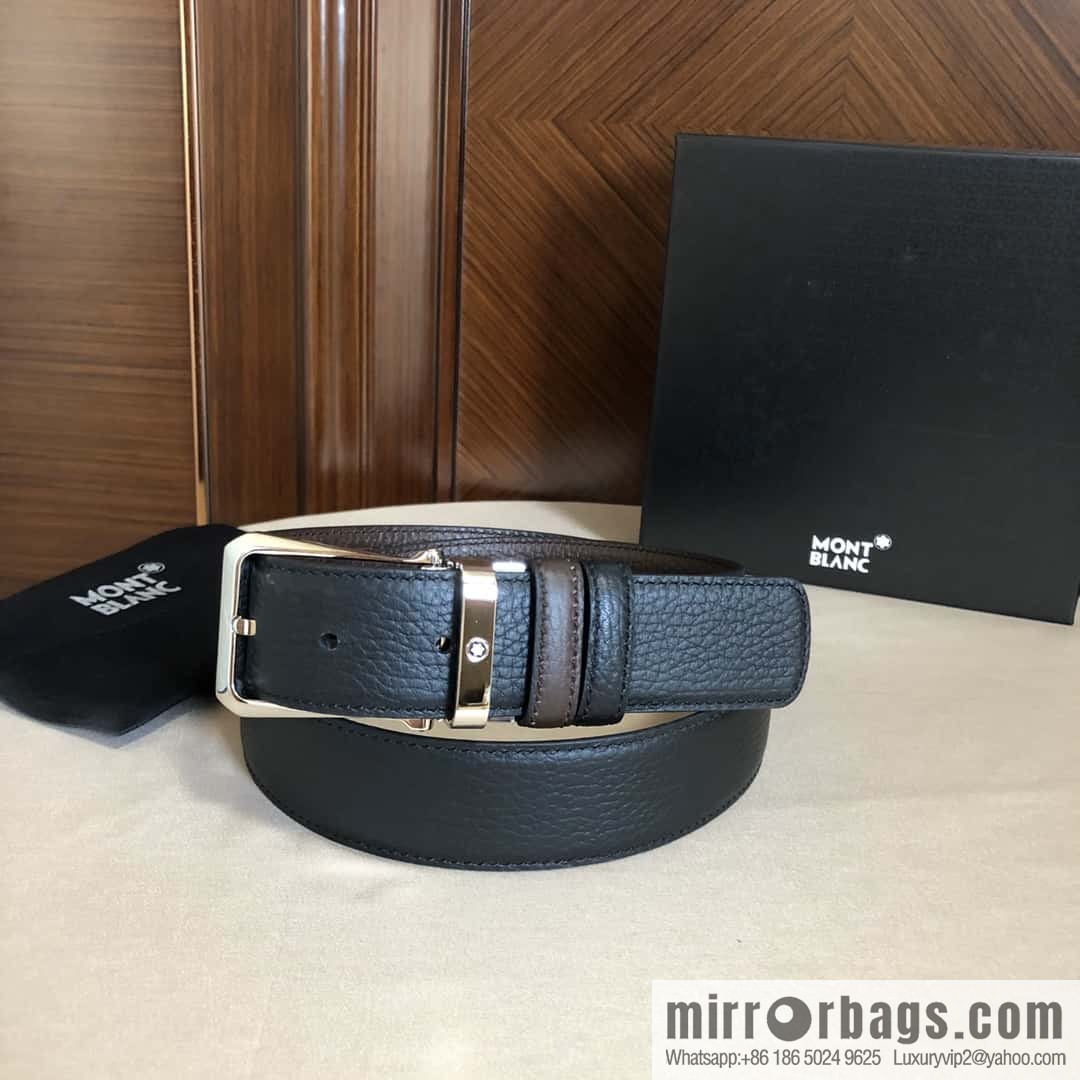 MONTBLANC Montblanc, pin metal buckle, first layer cowhide lychee pattern belt 3.5cm