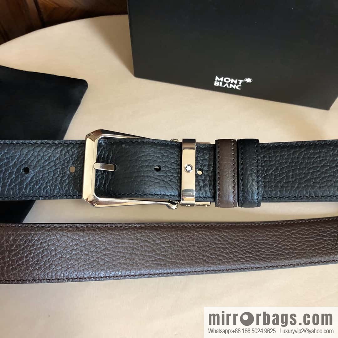 MONTBLANC Montblanc, pin metal buckle, first layer cowhide lychee pattern belt 3.5cm
