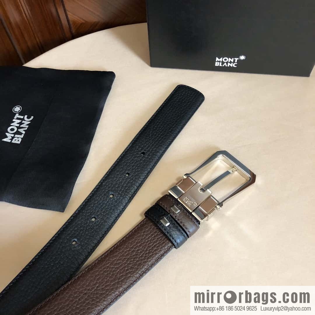 MONTBLANC Montblanc, pin metal buckle, first layer cowhide lychee pattern belt 3.5cm