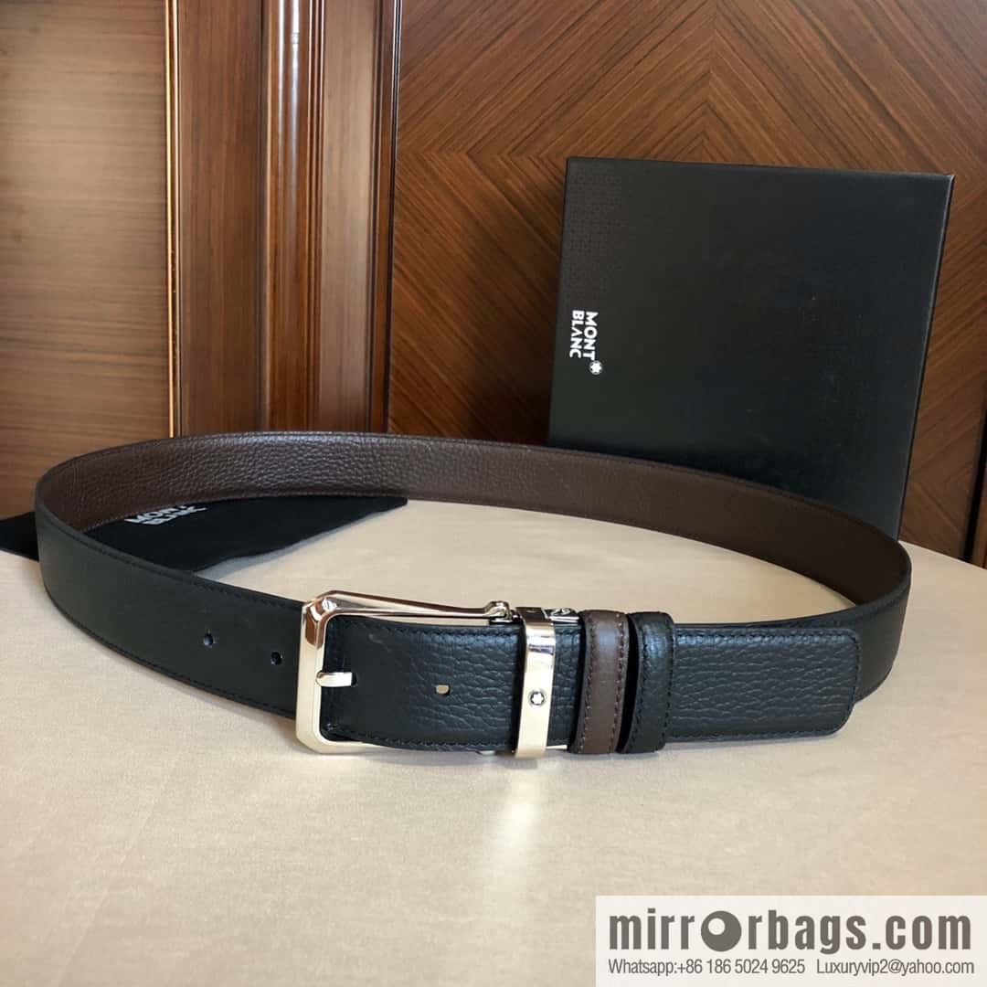 MONTBLANC Montblanc, pin metal buckle, first layer cowhide lychee pattern belt 3.5cm