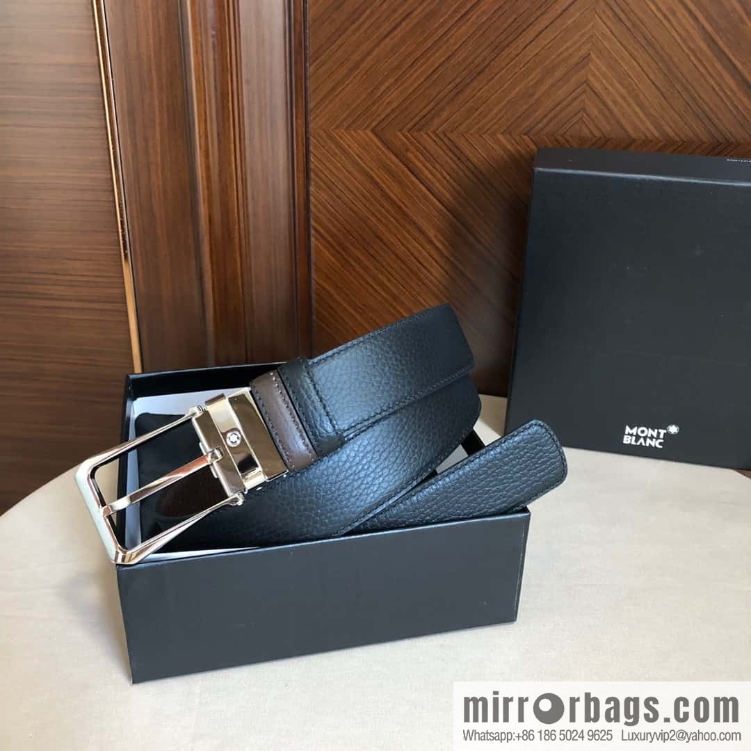 MONTBLANC Montblanc, pin metal buckle, first layer cowhide lychee pattern belt 3.5cm