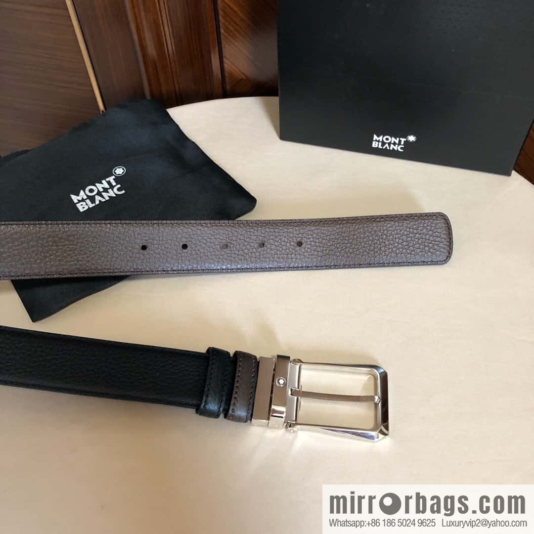 MONTBLANC Montblanc, pin metal buckle, first layer cowhide lychee pattern belt 3.5cm
