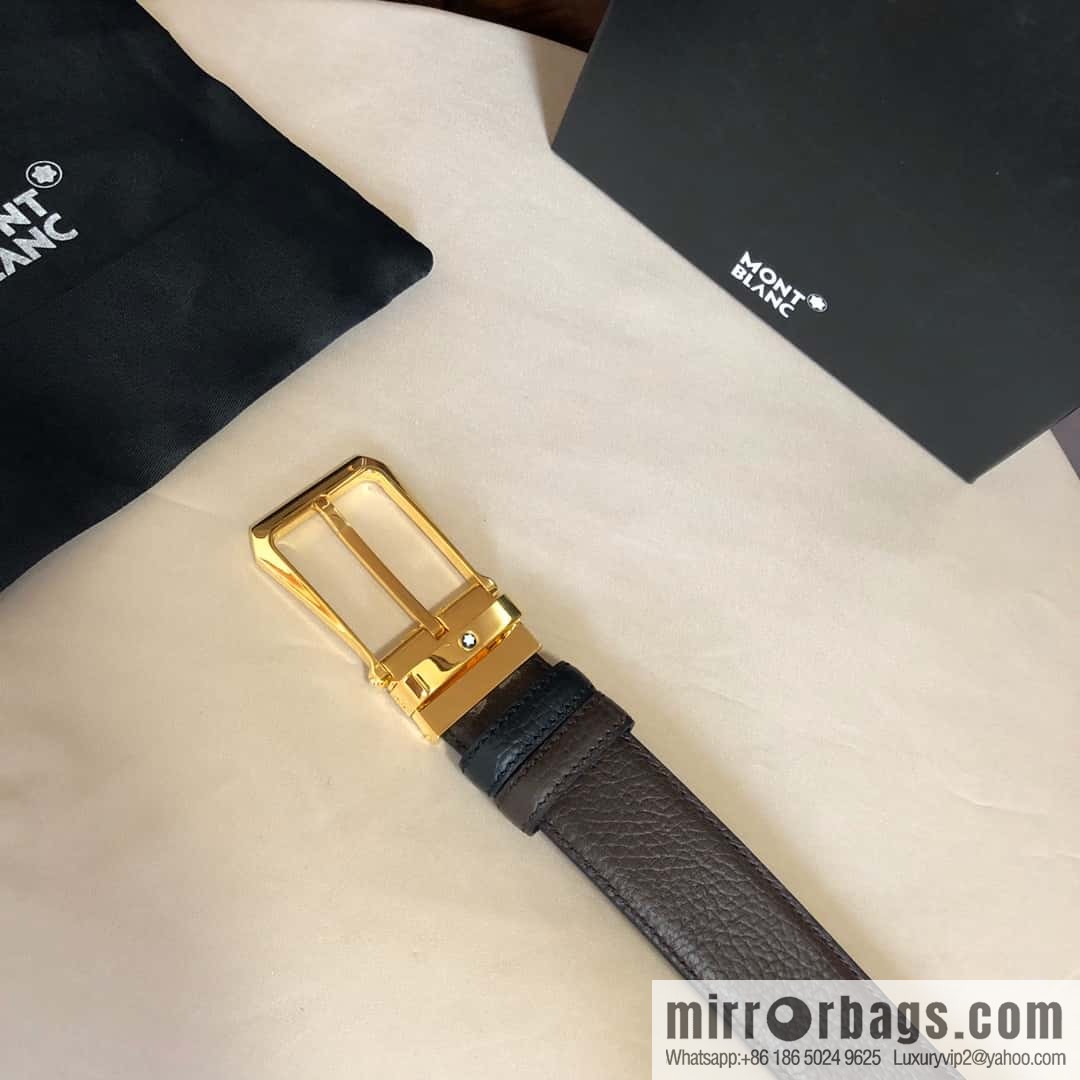 MONTBLANC Montblanc, pin metal buckle, first layer cowhide lychee pattern belt 3.5cm