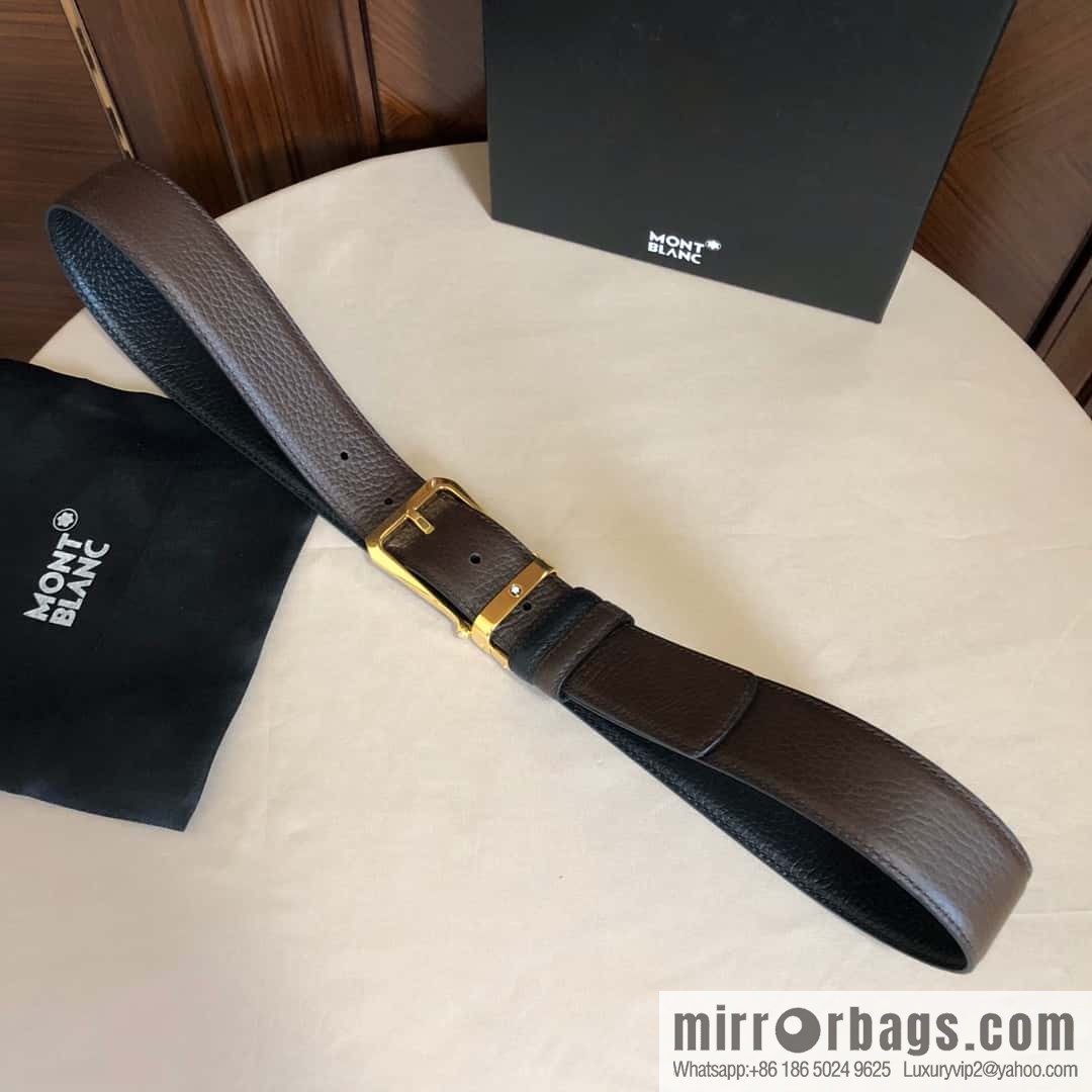 MONTBLANC Montblanc, pin metal buckle, first layer cowhide lychee pattern belt 3.5cm